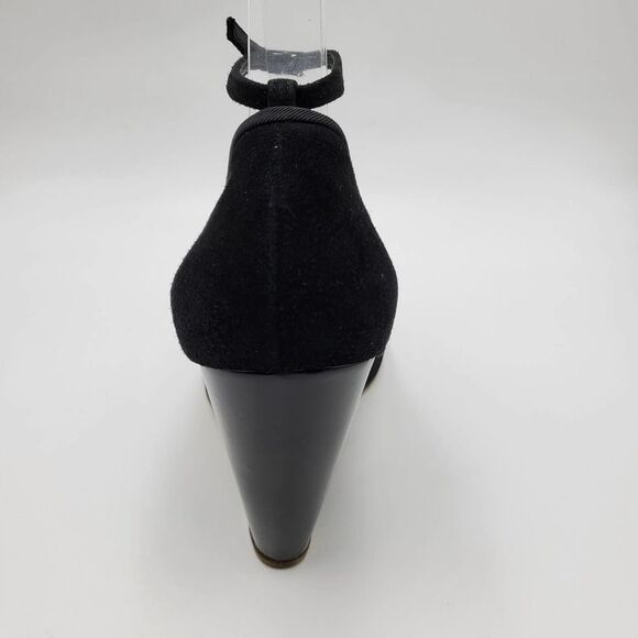 GUISEPPE ZANOTTI DESIGN women 40.5/9.5 black suede & patent wedge open toe heels - Picture 4 of 11